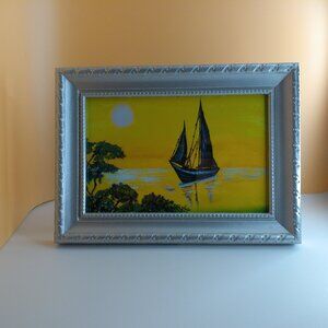 Black Sailing Boat, 4x6 Art print within a new silver color Frame